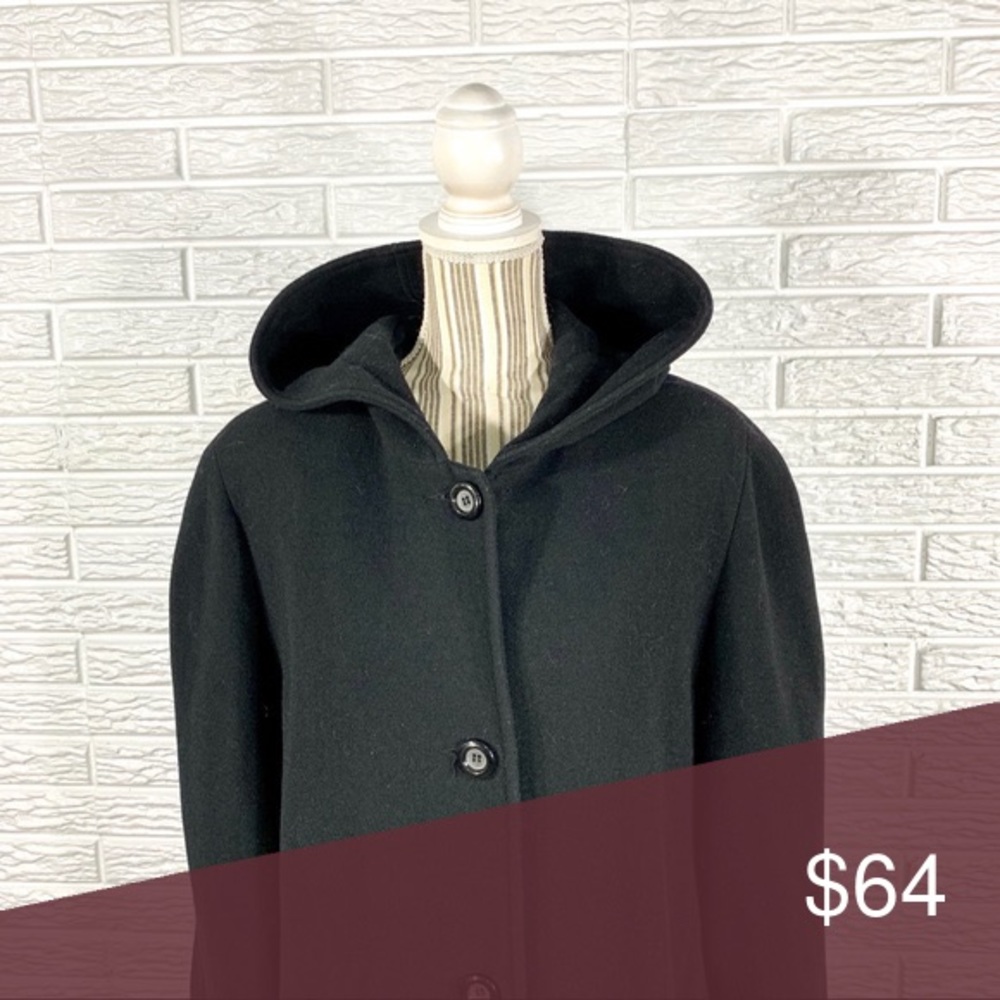 Vtg Andrea Brem | Long Black Hooded Wool Coat